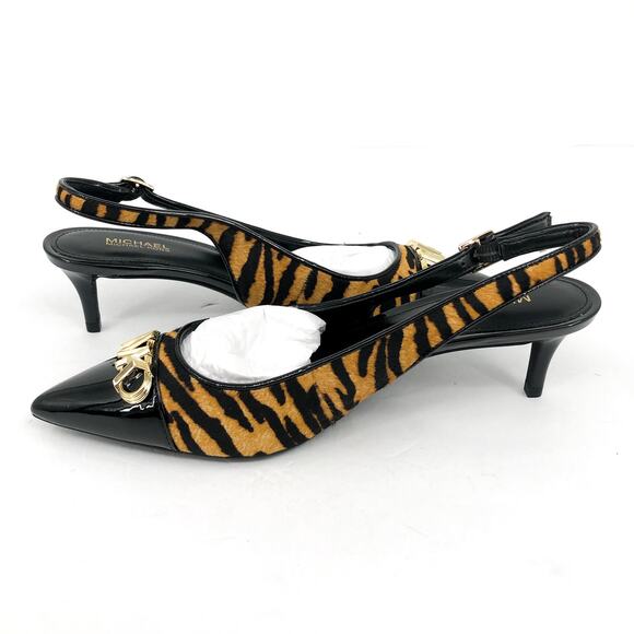 MICHAEL KORS Womens Parker Slingback Pumps 6 Tan Black Tiger Print Calf Hair NEW - Picture 6 of 11